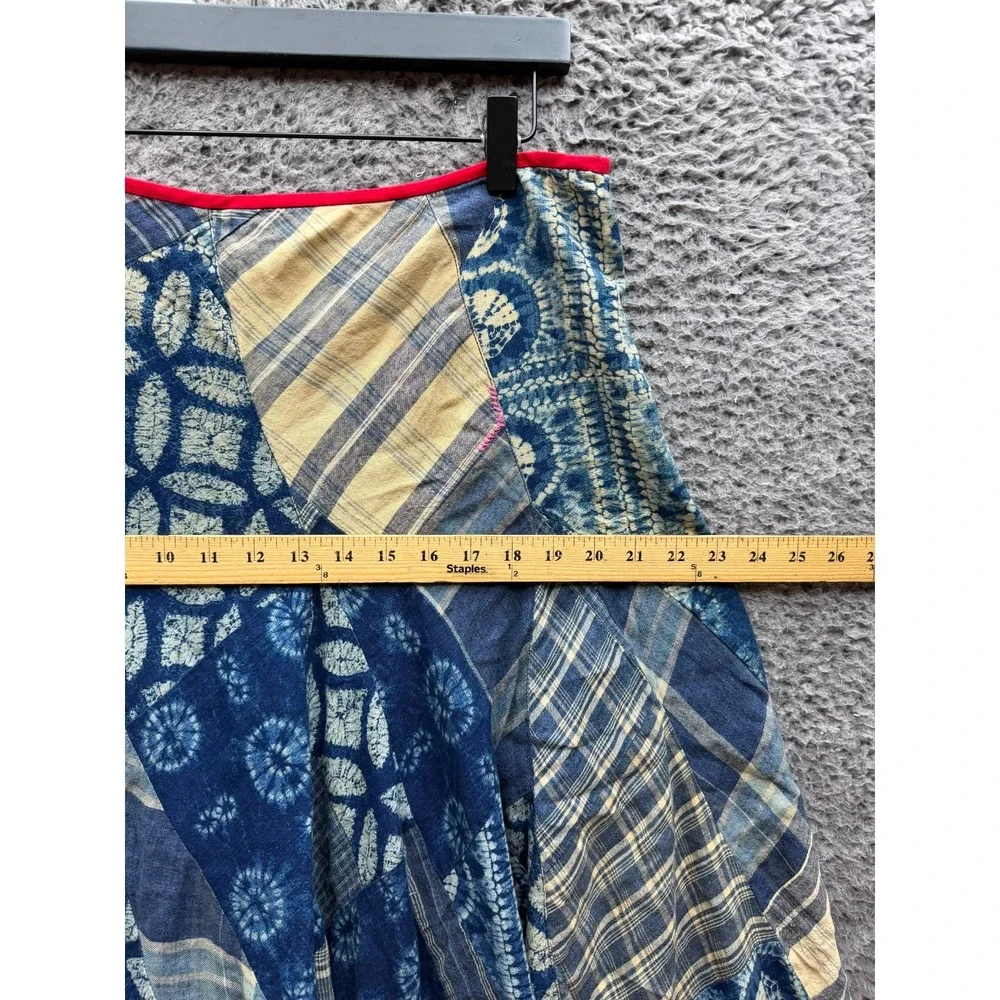 Ralph Lauren Linen-Cotton Patchwork Flared Maxi Skirt Indigo Womens Size 12